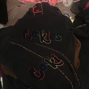 Cookies Black Hoodie & Sweatpants Set with Rainbow Stitching